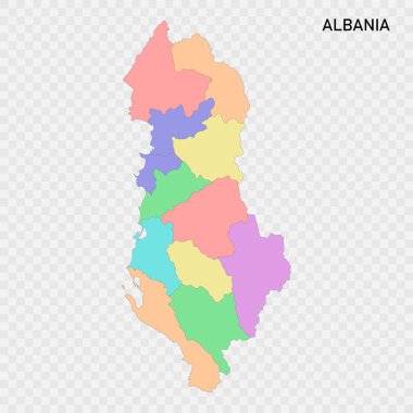 Arnavutluk 'un belediye sınırları ile izole edilmiş renkli haritası