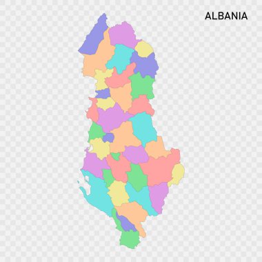 Arnavutluk 'un bölge sınırlarıyla izole edilmiş renkli haritası