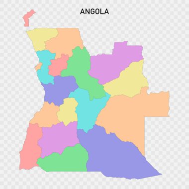 Angola 'nın bölge sınırlarıyla izole edilmiş renkli haritası