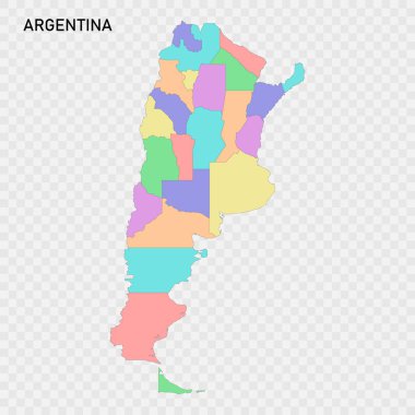 Arjantin 'in bölge sınırlarıyla izole edilmiş renkli haritası