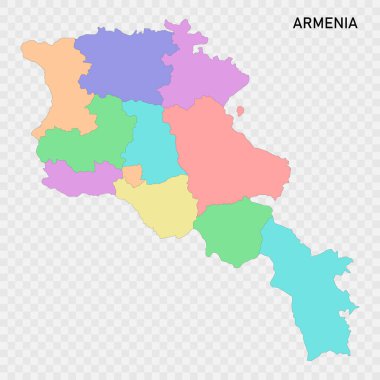 Ermenistan 'ın bölge sınırlarıyla izole edilmiş renkli haritası
