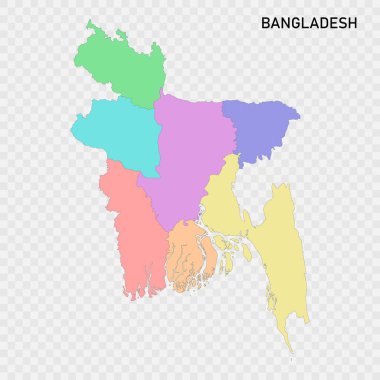 Bangladeş 'in bölge sınırlarıyla izole edilmiş renkli haritası
