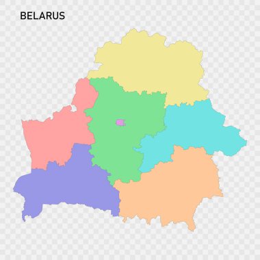 Belarus 'un bölge sınırlarıyla izole edilmiş renkli haritası