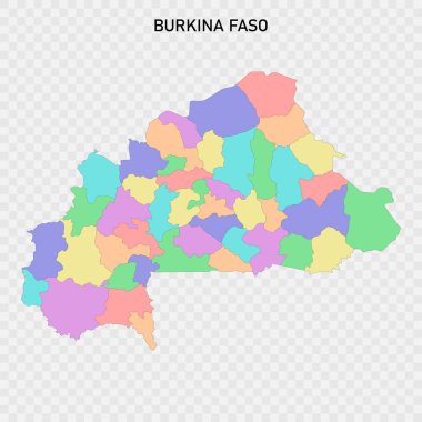 Burkina Faso 'nun bölge sınırlarıyla izole edilmiş renkli haritası
