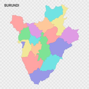 Burundi 'nin bölge sınırlarıyla izole edilmiş renkli haritası