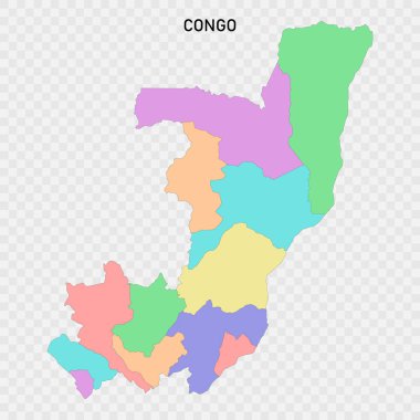 Bölgelerin sınırlarıyla izole edilmiş renkli Kongo haritası