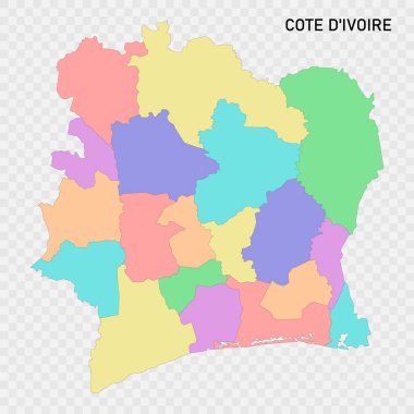 Isolated colored map of Cote d'Ivoire with borders of the regions clipart