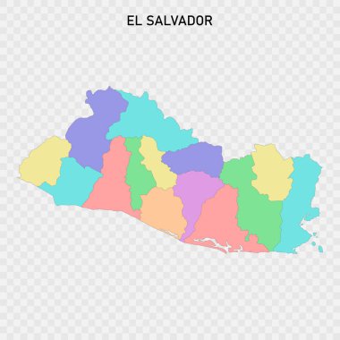 El Salvador 'un bölge sınırlarıyla izole edilmiş renkli haritası.
