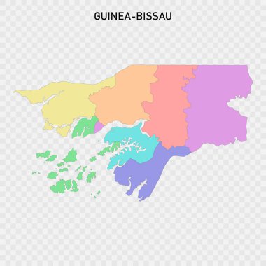Bölgelerin sınırlarıyla izole edilmiş Gine-Bissau haritası.