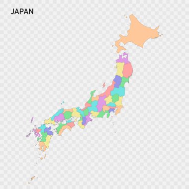 İl sınırları ile Japonya 'nın izole edilmiş renkli haritası