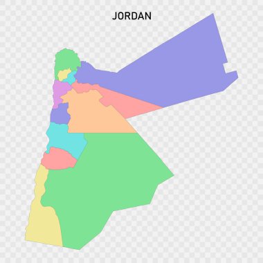 Ürdün 'ün bölge sınırlarıyla izole edilmiş renkli haritası