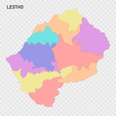 Lesotho 'nun bölge sınırlarıyla izole edilmiş renkli haritası