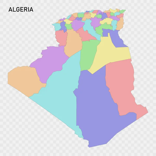 Изолированная Цветная Карта Алжира Границами Регионов — стоковый вектор
