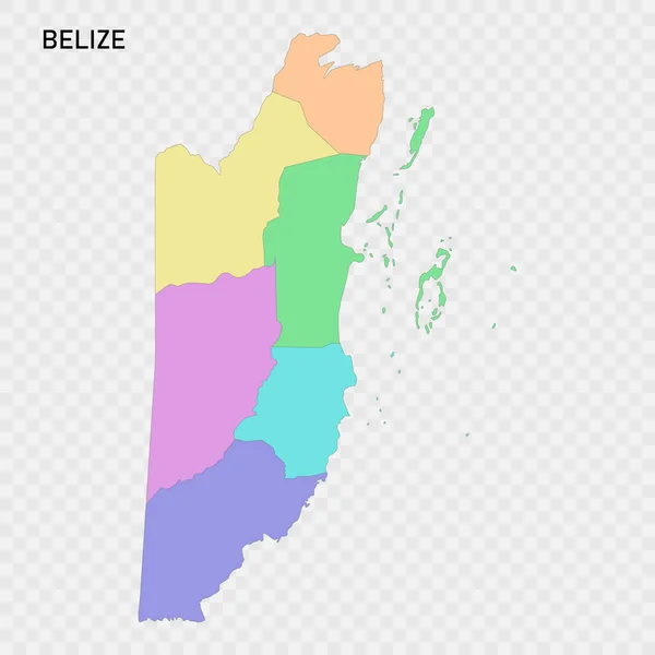 Geïsoleerde Gekleurde Kaart Van Belize Met Randen Van Regio — Stockvector