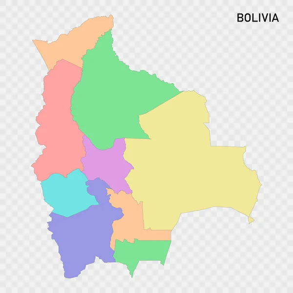 Bölgelerin Sınırlarıyla Birlikte Bolivya Nın Izole Edilmiş Renkli Haritası — Stok Vektör