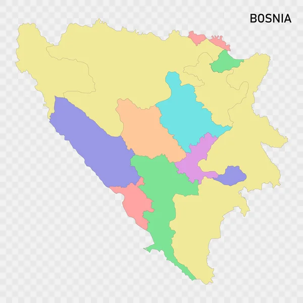 Isolerad Färgkarta Över Bosnien Med Regionernas Gränser — Stock vektor