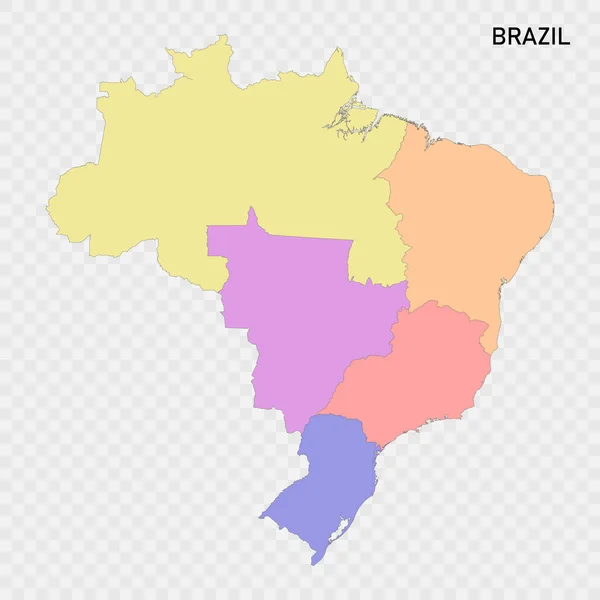 Mapa Colorido Isolado Brasil Com Fronteiras Das Regiões — Vetor de Stock