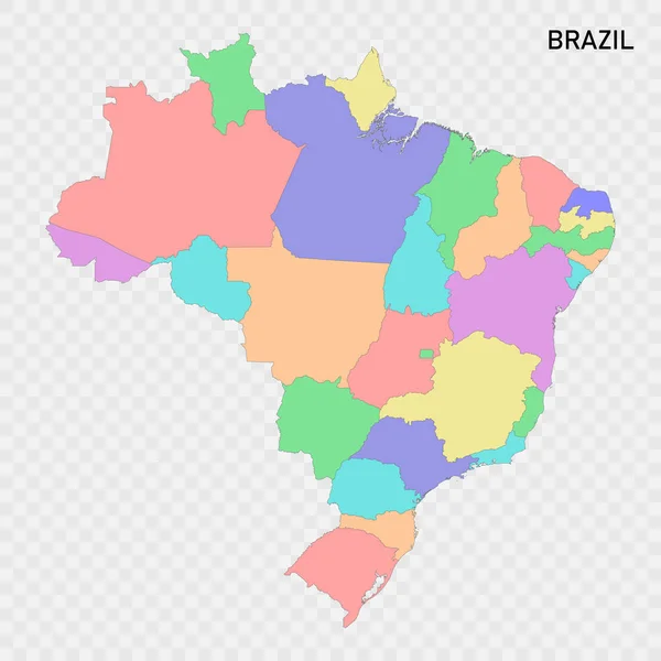 Mappa Colorata Isolata Del Brasile Con Confini Degli Stati — Vettoriale Stock