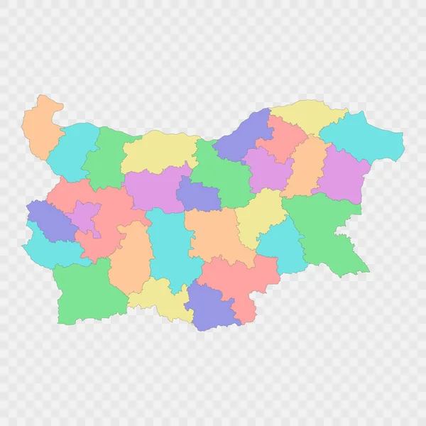 Bulgaristan Bölge Sınırlarıyla Izole Edilmiş Renkli Haritası — Stok Vektör