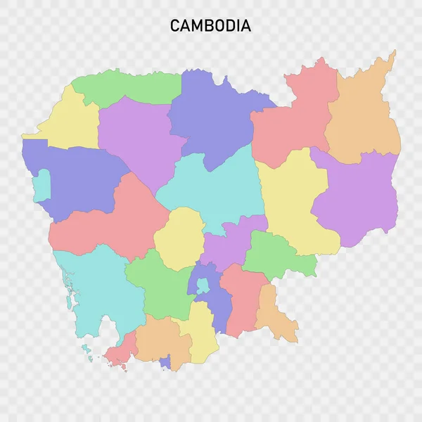 按地区划分的柬埔寨孤立的彩色地图 — 图库矢量图片