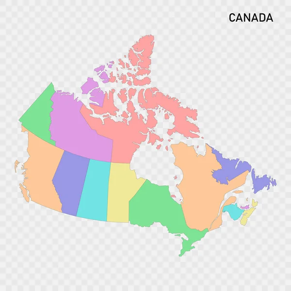 Odizolowana Kolorowa Mapa Kanady Granicami Regionów — Wektor stockowy
