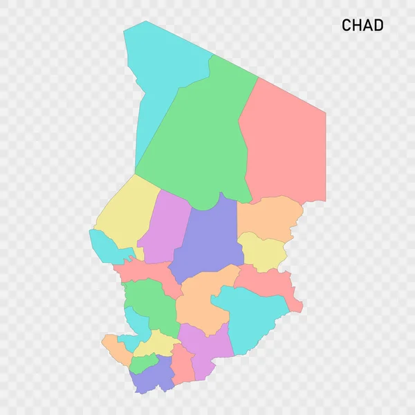 Çad Bölge Sınırlarıyla Izole Edilmiş Renkli Haritası — Stok Vektör