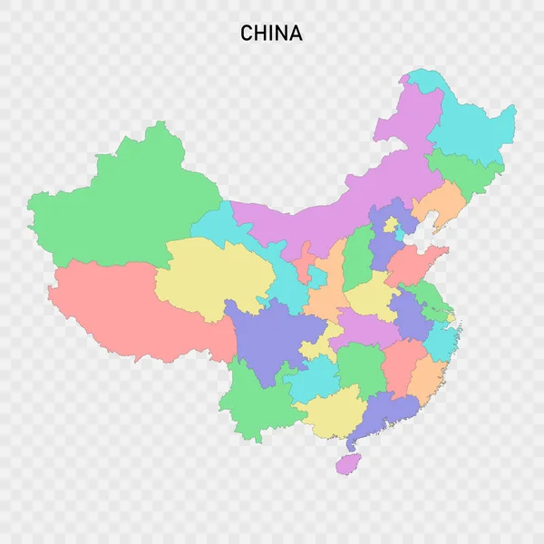 按区域划分的中国孤立的彩色地图 — 图库矢量图片