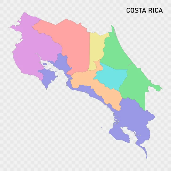 Geïsoleerde Gekleurde Kaart Van Costa Rica Met Grenzen Van Regio — Stockvector