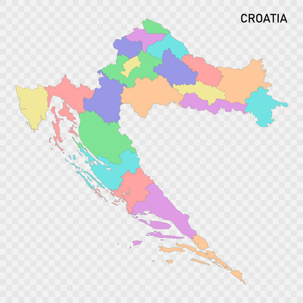 Isolated colored map of Croatia with borders of the regions