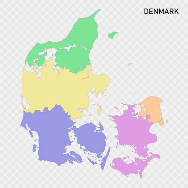 Isolierte Farbige Landkarte Von Dänemark Mit Den Grenzen Der Regionen — Stockvektor
