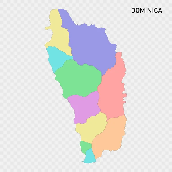 Bölgelerin Sınırlarıyla Birlikte Dominica Nın Izole Edilmiş Renkli Haritası — Stok Vektör