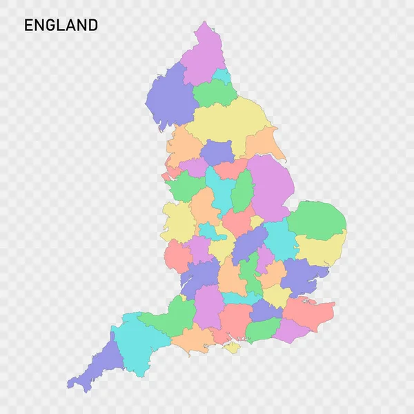 Odizolowana Kolorowa Mapa Anglii Granicami Regionów — Wektor stockowy