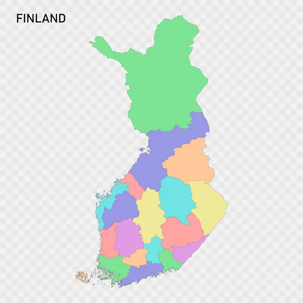 Mappa Colorata Isolata Della Finlandia Con Confini Delle Regioni — Vettoriale Stock