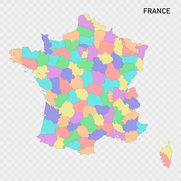 Ізольована Кольорова Мапа Франції Кордонами Департаментів — стоковий вектор