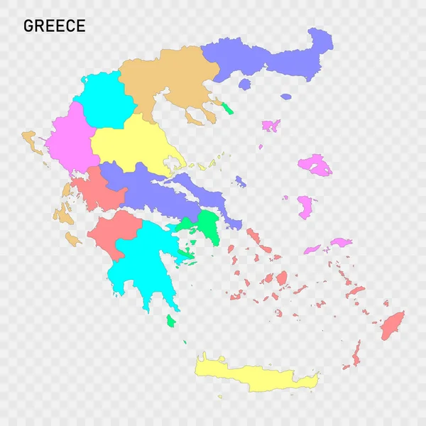 Μεμονωμένος Έγχρωμος Χάρτης Της Ελλάδας Σύνορα Των Περιοχών — Διανυσματικό Αρχείο