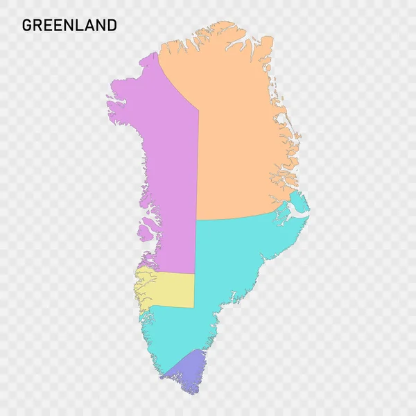 Isolierte Farbige Karte Von Grönland Mit Den Grenzen Der Regionen — Stockvektor