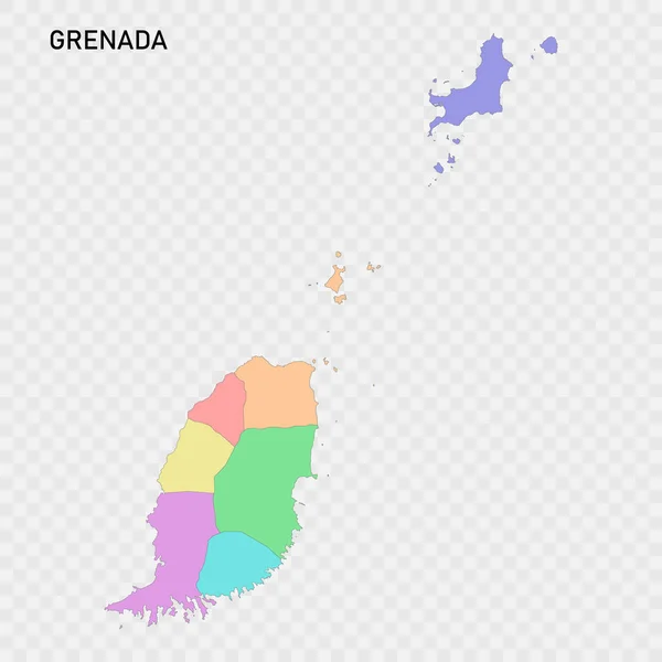 Grenada Nın Bölge Sınırlarıyla Izole Edilmiş Renkli Haritası — Stok Vektör