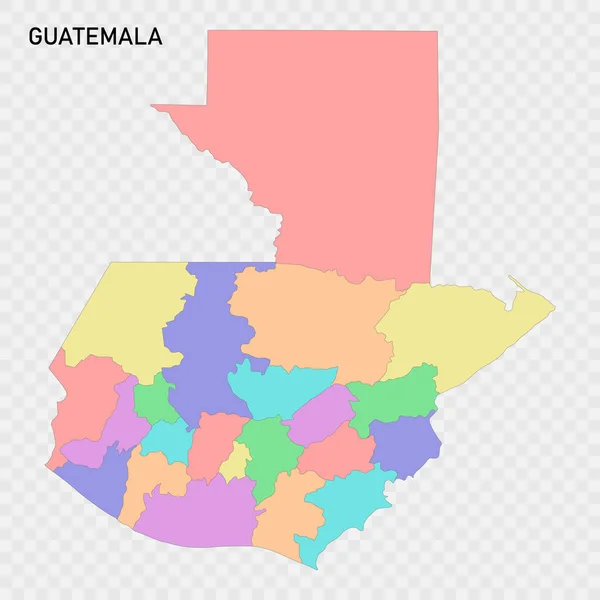 Guatemala Nın Bölge Sınırlarıyla Izole Edilmiş Renkli Haritası — Stok Vektör