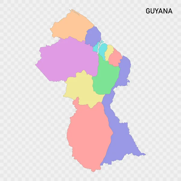 Isolierte Farbige Landkarte Von Guyana Mit Den Grenzen Der Regionen — Stockvektor