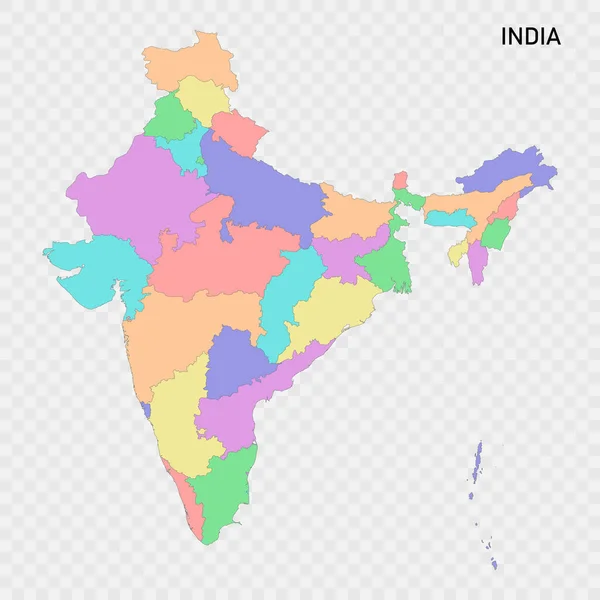 Изолированная Цветная Карта Индии Границами Регионов — стоковый вектор