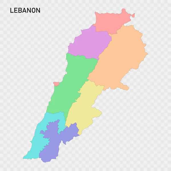 Изолированная Цветная Карта Ливана Границами Регионов — стоковый вектор