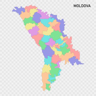 Moldova 'nın bölge sınırlarıyla izole edilmiş renkli haritası
