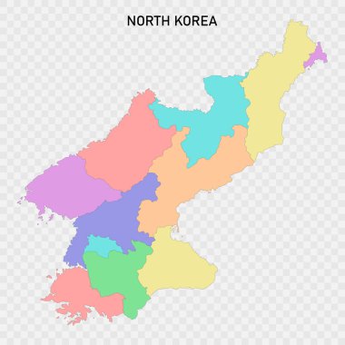 Kuzey Kore 'nin bölge sınırlarıyla izole edilmiş renkli haritası.