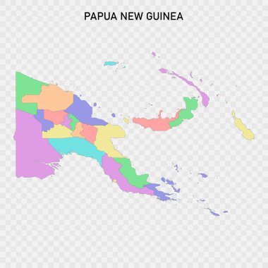 Papua Yeni Gine 'nin bölge sınırlarıyla izole edilmiş renkli haritası