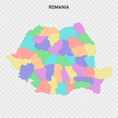 Bölgelerle birlikte Romanya 'nın izole edilmiş renkli haritası