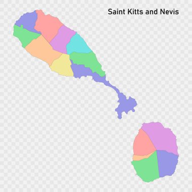 Saint Kitts ve Nevis 'in bölge sınırlı izole edilmiş renkli haritası.