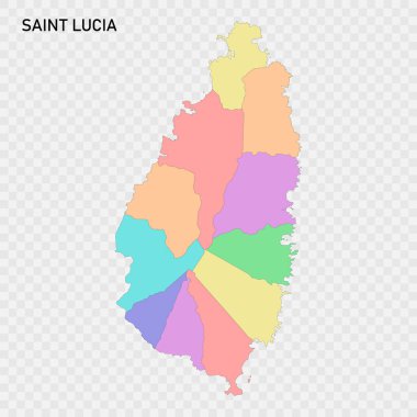 Saint Lucia 'nın bölge sınırlarıyla izole edilmiş renkli haritası.