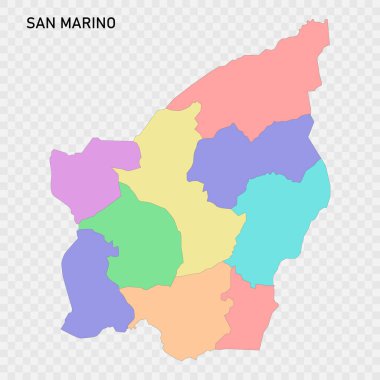 San Marino 'nun bölge sınırlarıyla izole edilmiş renkli haritası.