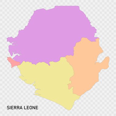 Sierra Leone 'nin bölge sınırlarıyla izole edilmiş renkli haritası.