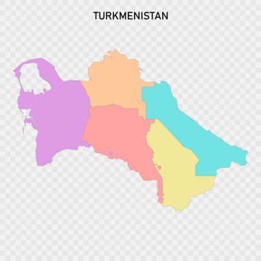Türkmenistan 'ın bölge sınırlarıyla izole edilmiş renkli haritası